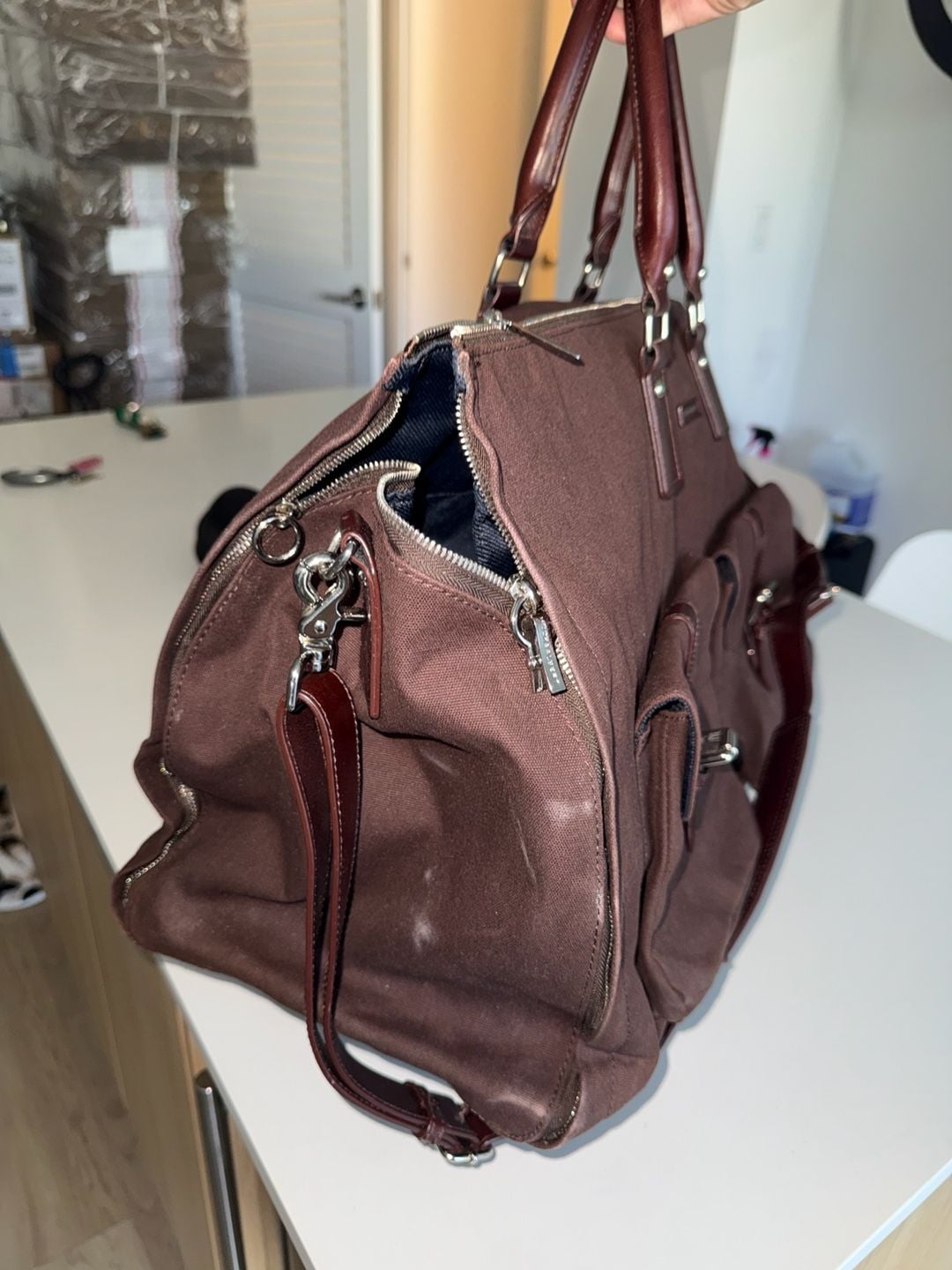 Hook & Albert Canvas Leather Trim Garment Weekender Duffel Bag Maroon Red — image 2 of 8
